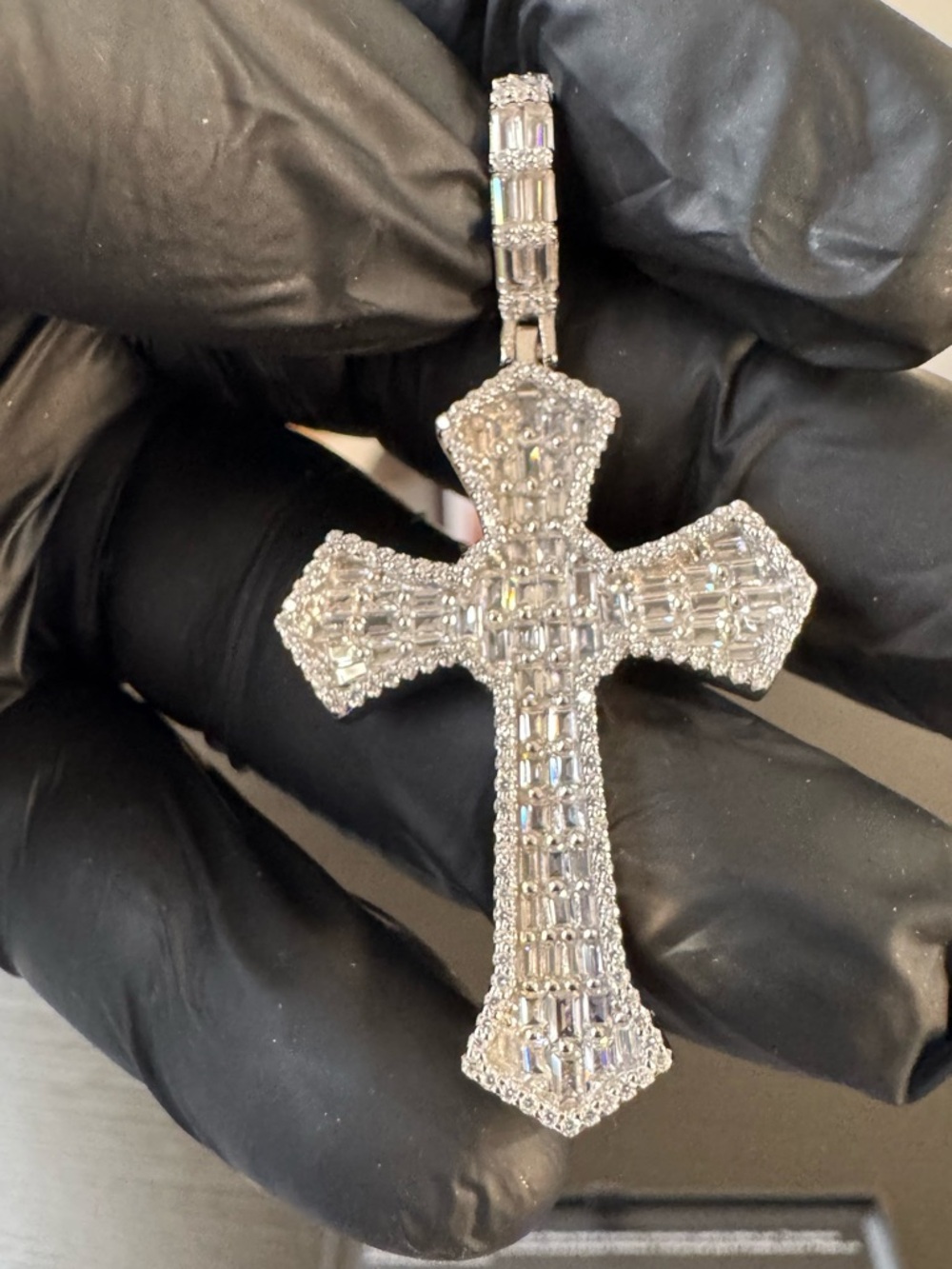 925 Sterling Silver with Rhodium Finish AAA CZ Cross Pendant with 10.2 mm Bale